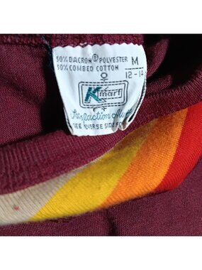 Vintage Boys Single Stitch T-Shirt Medium 12-14 1970's Kmart LS Rainbow Stripes